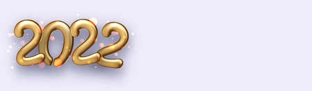 2022 golden balloon number on violet background. Happy new year. Vector holiday illustration.