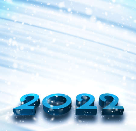 Blue 2022 sign lying on snowdrift. Snowy brush strokes background. Vector holiday illustration.のイラスト素材