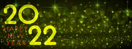 2022 happy new year green bokeh background. Banner template with space for text. Vector holiday...