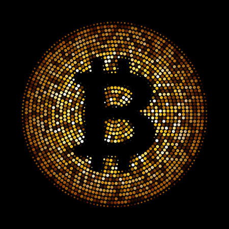 Golden halftone crypto bitcoin sign. Vector illustration.のイラスト素材