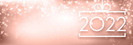 2022 square christmas tree toy bokeh background. Banner template with space for text. Vector holiday...