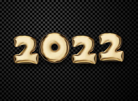 2022 golden balloon number on transparent background. For banners, flyers, posters. Vector holiday...