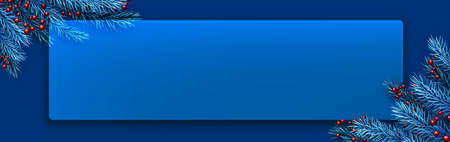 Blue semi-transparent new year background. Blue spruce branches. Space for text. Vector winter holiday illustration.のイラスト素材