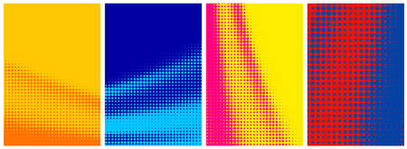 Set of abstract halftone colorful gradient backgrounds. Vector pop art illustration.