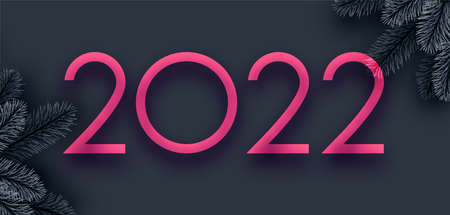 Pink 2022 sign with gray spruce branches background. Vector holiday illustration.のイラスト素材