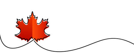 Red maple leaf drawn by single line. Vector illustration.