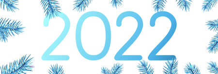 Blue 2022 sign in Christmas fir branches frame. Vector festive illustration.のイラスト素材