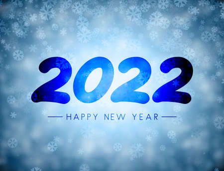 Fogged glass 2022 sign on snowflakes background. Vector holiday illustration.