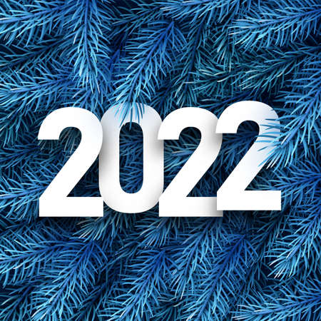 2022 sign over blue fir branches background. Vector festive illustration.のイラスト素材