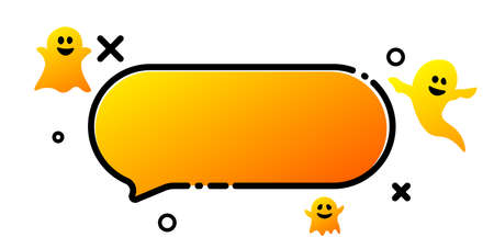 Orange empty speech bubble with cute flying ghosts. Space for text. Vector illustration.のイラスト素材