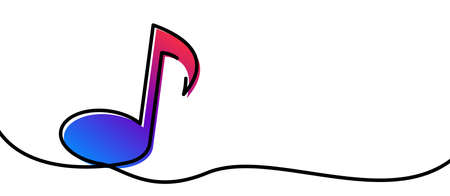 Continuous one line drawing of music note. Pink and purple gradient. Vector illustration.のイラスト素材