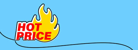 Single continuous line drawn fire with hot price sign. Vector illustration.のイラスト素材