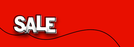 Single line drawn sale sign silhouette. Red background with space for text. Vector illustration.のイラスト素材