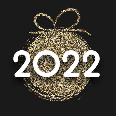 2022 sign over golden shiny dotted Christmas bauble. Vector holiday illustration.のイラスト素材