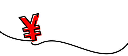 Single line drawn red yuan outline. Vector illustration.のイラスト素材