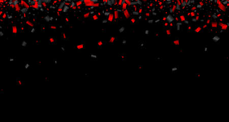 Black and red falling confetti empty banner background. Vector illustration.のイラスト素材
