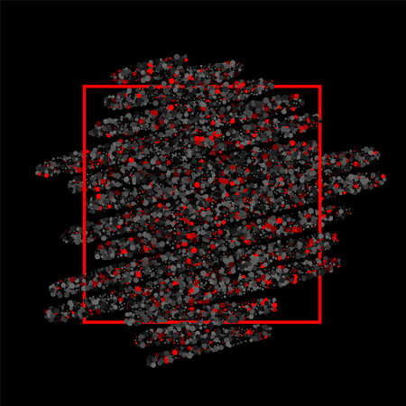 Halftone dots confetti background with red frame. Vector illustration.のイラスト素材