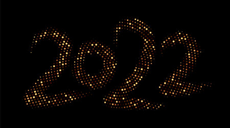 Golden halftone 2022 sign on black background. Vector holiday illustration.のイラスト素材