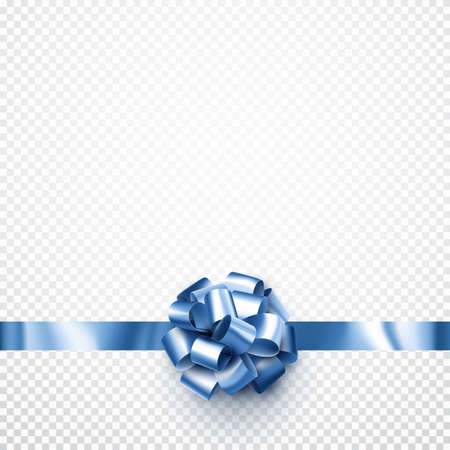 Beautiful foil blue bow with ribbon on transparent background. Space for text. Vector illustration.のイラスト素材