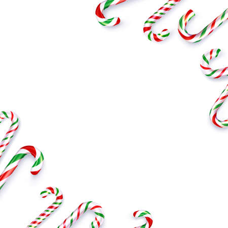 Christmas white, red, green candy canes frame with space for text. Vector holiday illustration.のイラスト素材