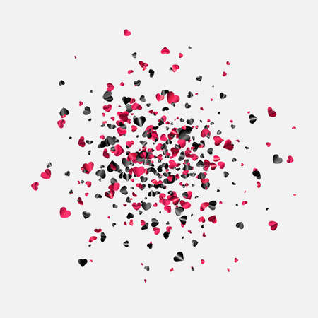 Pink and black foil hearts confetti frame on white background. Wedding, birthday, Valentine's Day. Vector holiday illustration.のイラスト素材