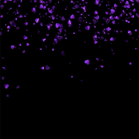 Purple foil hearts confetti on black background. Wedding, birthday, Valentine's Day. Vector holiday illustration.のイラスト素材