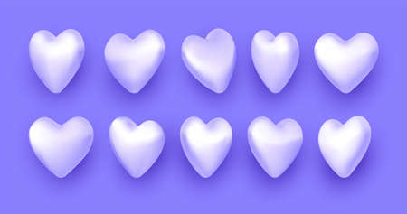 Set of 3d purple hearts on purple background. Valentine's day. vector illustration.のイラスト素材