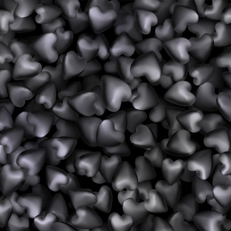 3d black heart pattern background. Scattered hearts like candy. Valentine's day. vector illustration.のイラスト素材