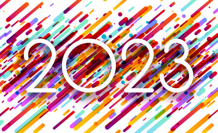 2023 sign on colorful brush strokes background.