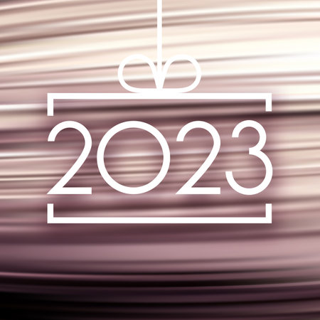 2023 sign in square bauble frame on purple brush strokes background.