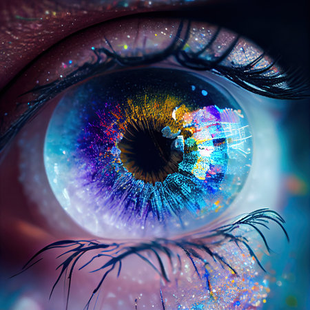 Close-up macro blue frozen cosmic eye. Generative AI.の素材