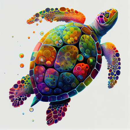 Isolated colorful sea turtle on white background. AI generative.の素材