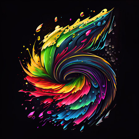 Abstract liquid splash wings. Colorful oil paint. T shirt print. Generative AI.の素材
