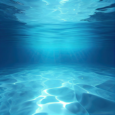 Tranquil blue underwater scene with sunlight and copy space. AI generative.の素材