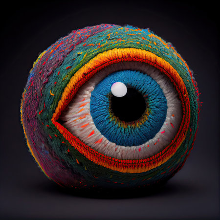 Surreal abstract 3d open eye ball on dark background. AI generative.の素材