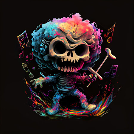 Isolated baby skeleton. Rainbow gradient colors hair. Generative AI.の素材