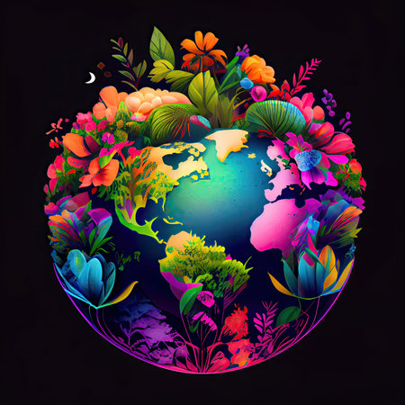 Multicolored illustration of watercolor planet earth. AI generative.の素材