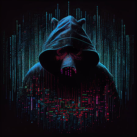 Colorful illustration of hog hacker using the Internet. Anonymous person from darknet. AI generative.の素材