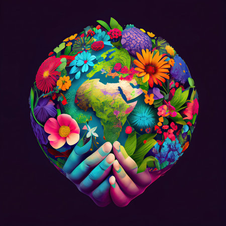 Multicolored illustration of watercolor planet earth. AI generative.の素材