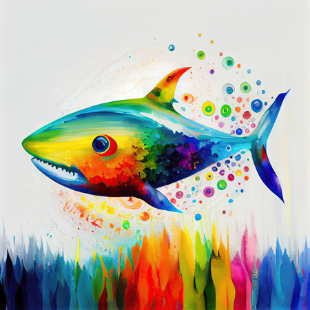 Colorful bright shark drawn in water. Generative AI.の素材
