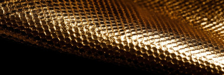 Abstract golden texture fabric leather scales with shiny gold sequins close-up. AI generative illustration.の素材
