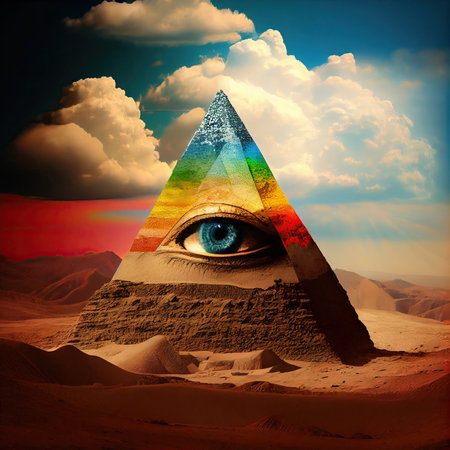 Multicolored eye of Providence with pyramid. All Seeing Eye Of God. AI generative.の素材