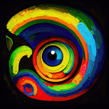 Vivid surreal spiral eye. Rainbow colors. AI generative.の素材