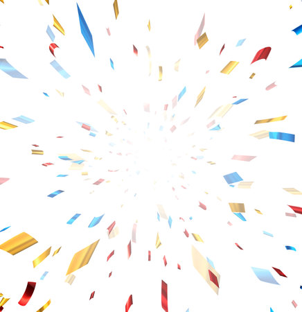 Colorful cut out foil ribbon perspective confetti. Flying in cosmos with high speed effect. Design element. Vector illustration.のイラスト素材