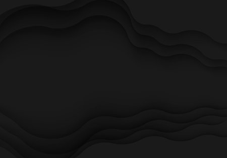 Abstract dark grey and black background with layered wavy 3d design and space for text for poster, website, brochure, banner. Vector illustrationのイラスト素材