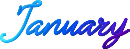 January fluid text with dynamic curved lines made of blended colorful circles. Vector illustration.のイラスト素材