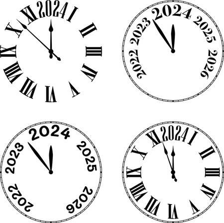 Happy new year 2024 set of countdown black clock on white background. Vector illustration.のイラスト素材