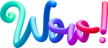 Wow fluid text with dynamic curved lines made of blended colorful circles. Vector illustration.のイラスト素材