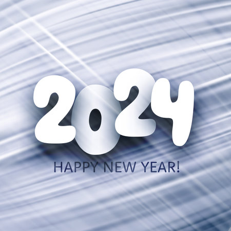 New Year 2024 numbers made of white paper on silver blue textured mesh background. Vector illustration.のイラスト素材
