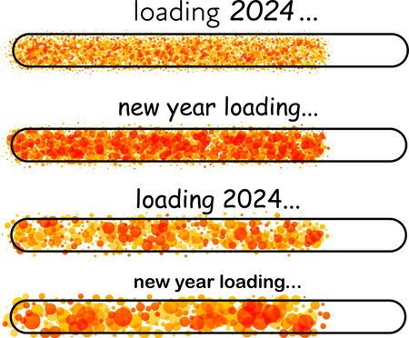 2024 New Year orange loading bar made of small circles on white background. Start new year 2024 with goal plan, new year business vision. Vector illustration.のイラスト素材